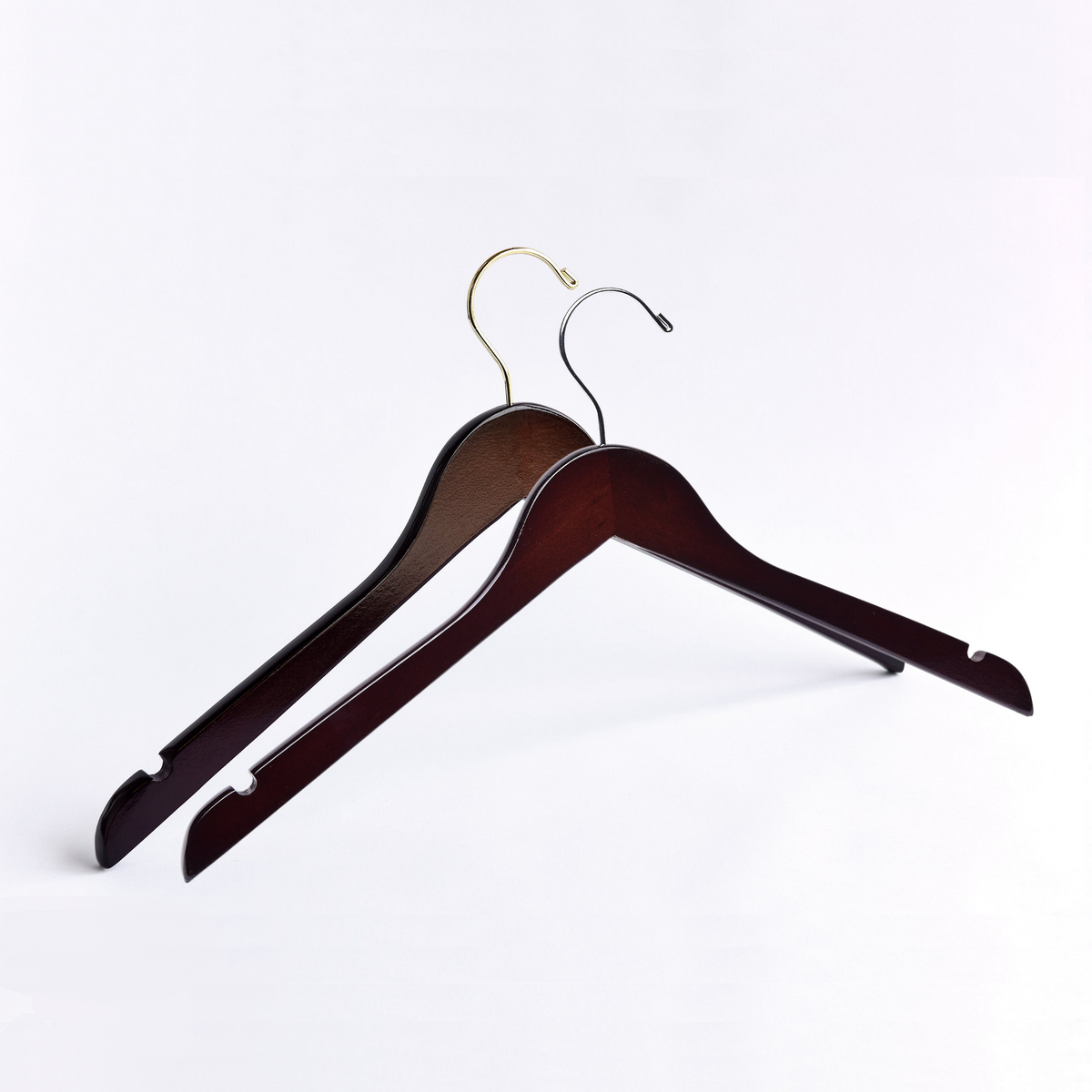 Wood Flat Shirt/Dress Hanger Walnut/Brass Hardware (Box of 100)