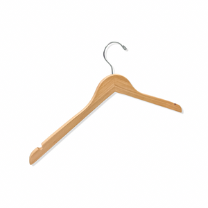 A Royal Hangers Natural Maple Wood Clothes Hanger with shoulder notches and a silver hook for custom hanger designers