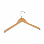 Load image into Gallery viewer, A Natural Maple Wooden Adult Top Hanger with shoulder notches and a silver hook for residential homes and retail spaces

