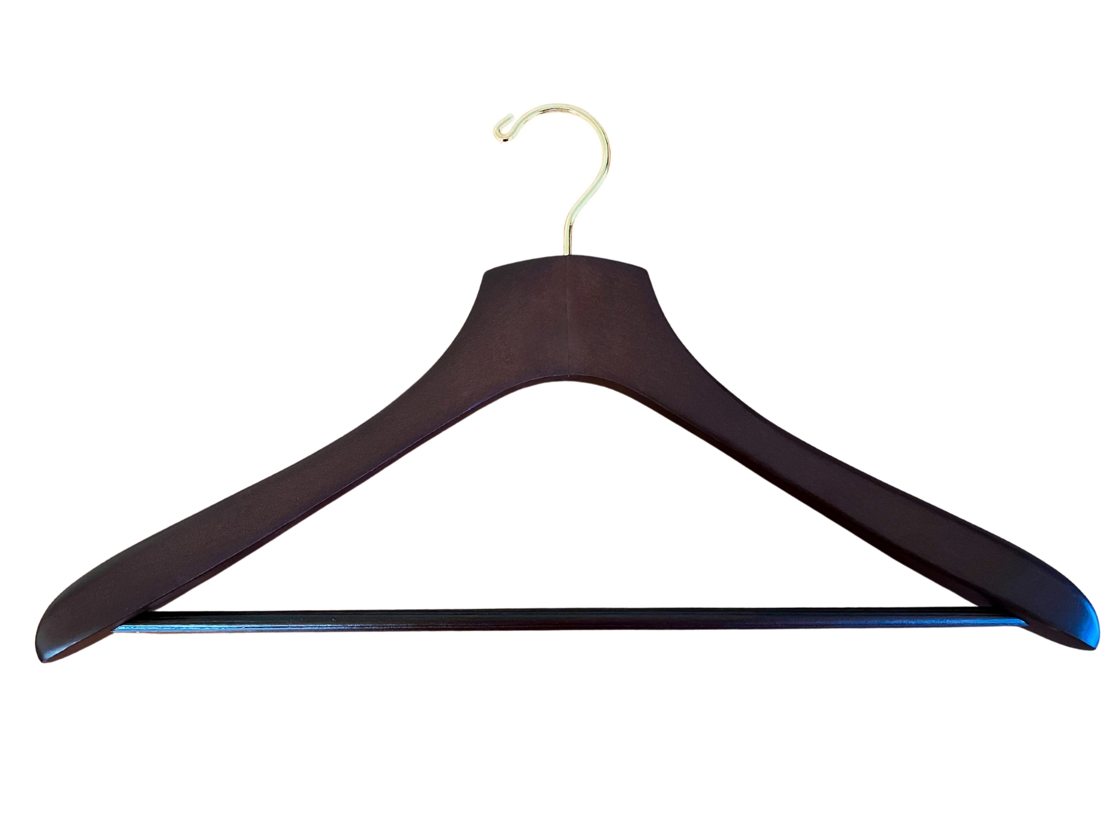 Dark Walnut Wooden Jacket Hangers with Pant Bar