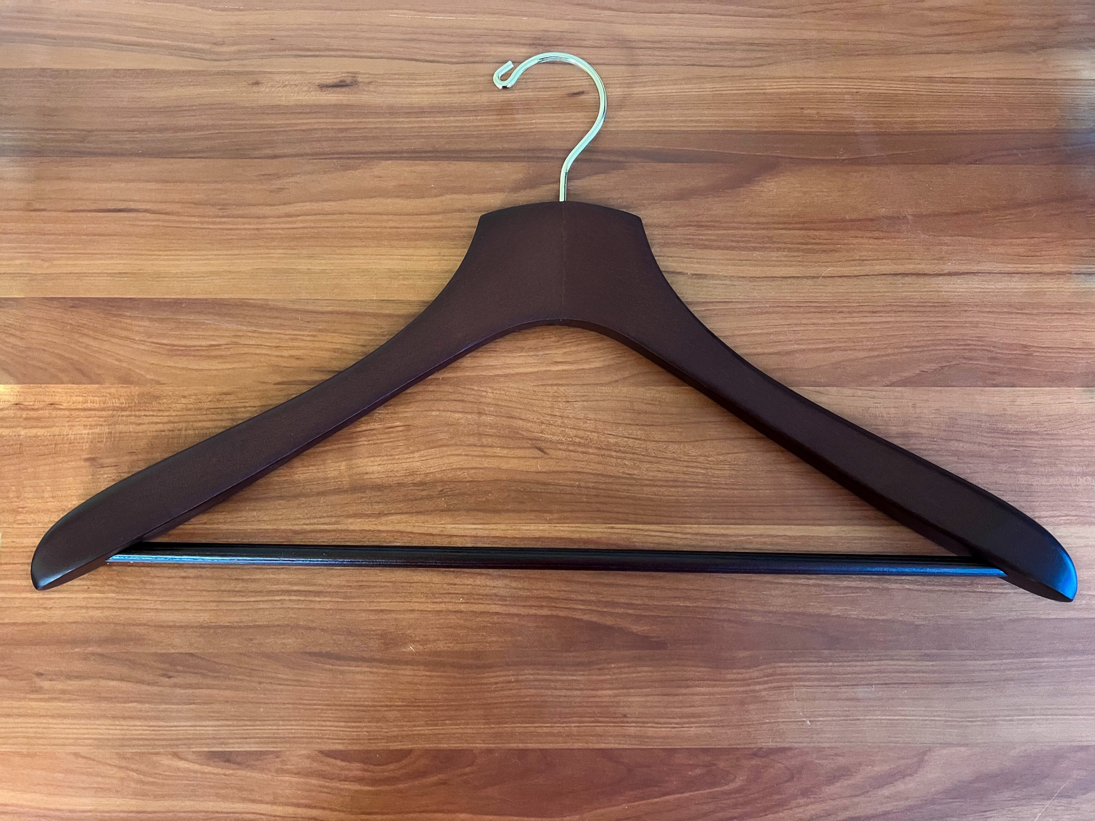 Dark Walnut Wooden Jacket Hangers with Pant Bar