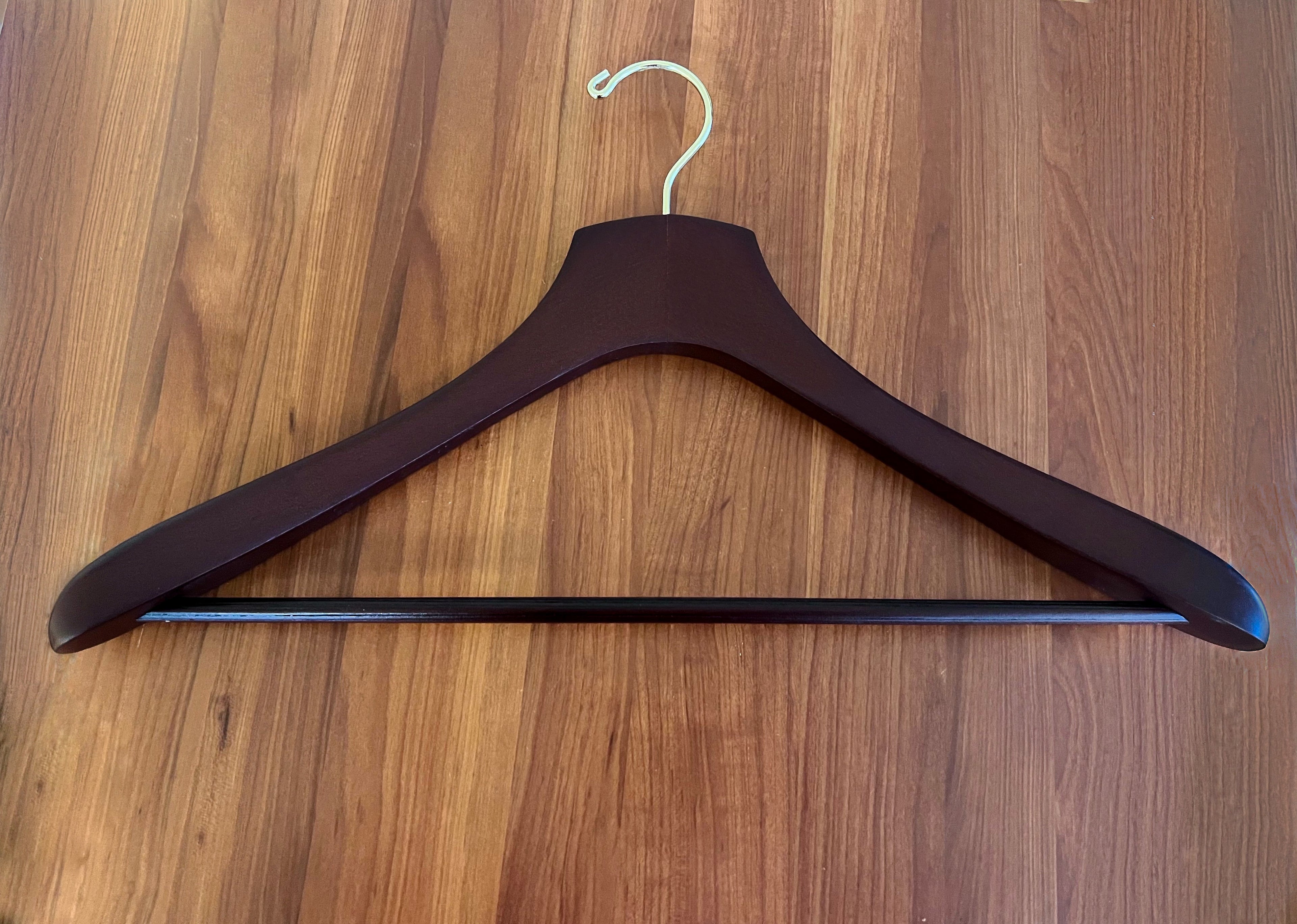 Dark Walnut Wooden Jacket Hangers with Pant Bar