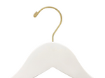 Load image into Gallery viewer, Top of Ivory Off White Wooden Flat Suit Hanger with a gold hook for residential homes and retail spaces
