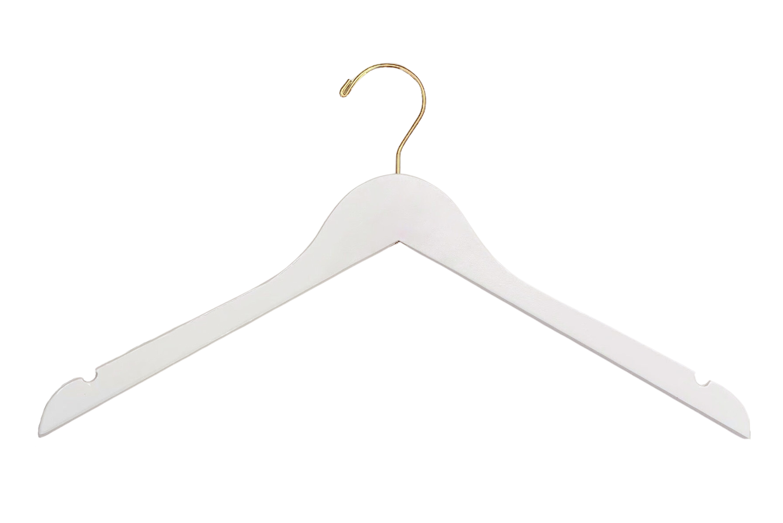Ivory European Beech Wood Hanger for adults with shoulder notches and a gold hook for luxury closets and stores