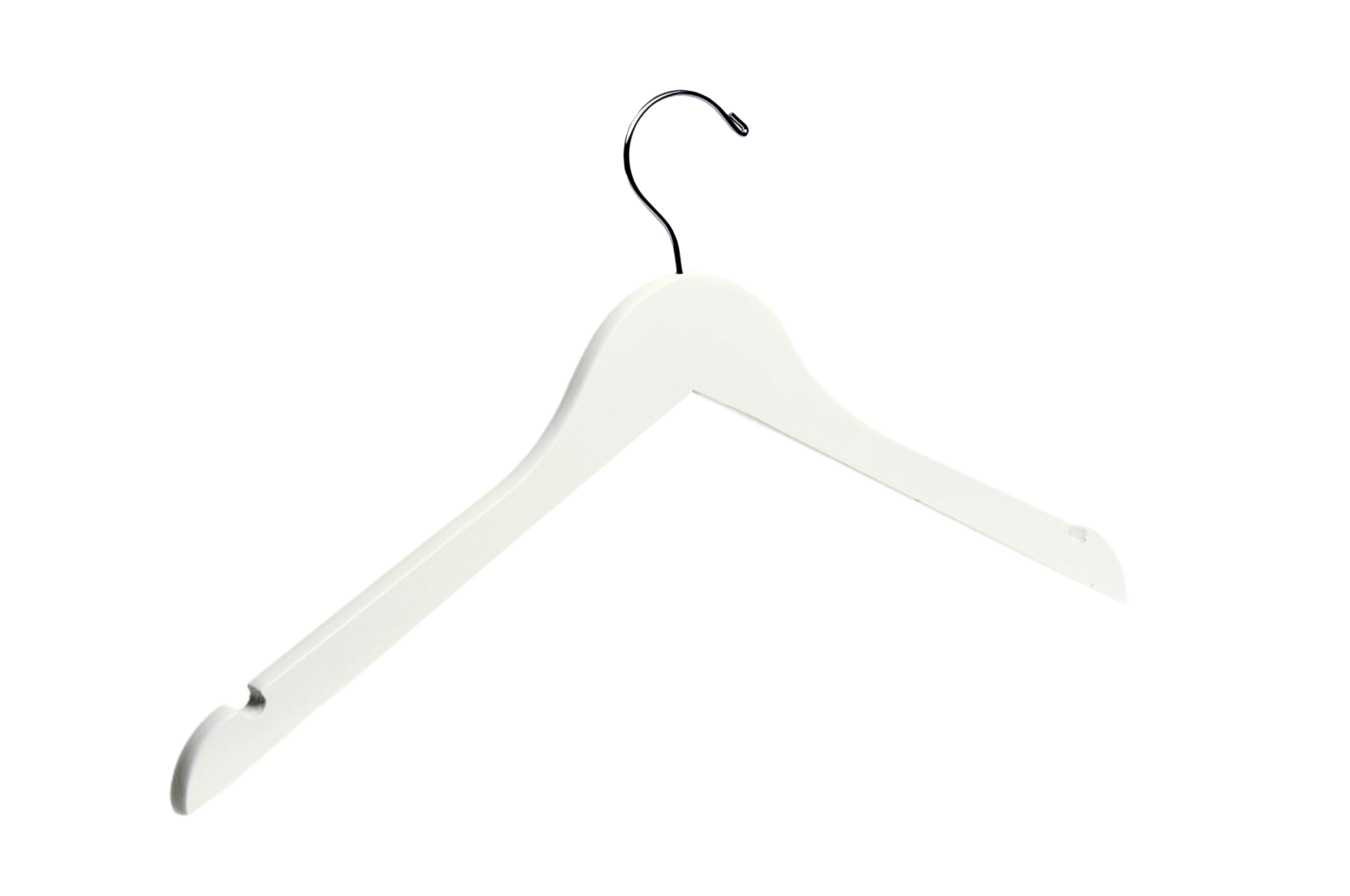 Ivory Wooden Clothes Hanger with a silver hook and shoulder notches for custom bridal hanger designers