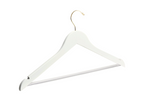 Load image into Gallery viewer, Ivory Wooden Suit Hanger with a gold hook, shoulder notches, and non-slip pant bar for custom bridal hanger designers

