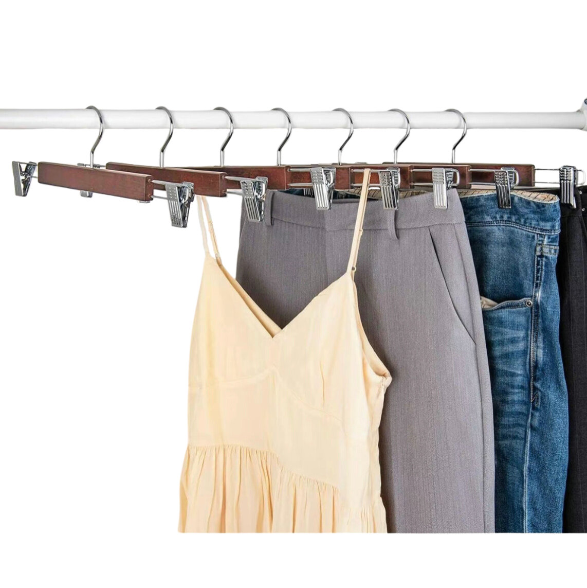 Light Walnut Wooden Side Clip Bottom Hangers