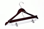 Load image into Gallery viewer, Dark Walnut Wooden Top Hanger with a silver hook and Bottom Hanger with silver hardware for home closets and retail stores
