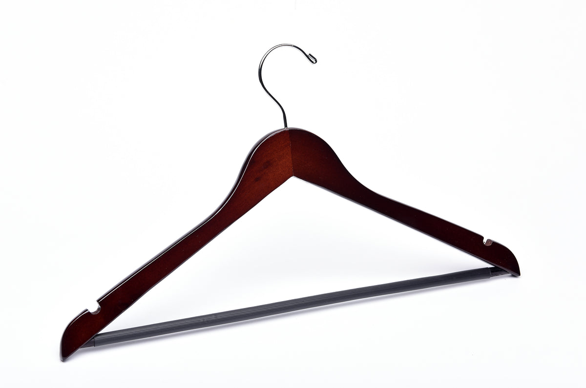 LUXURY Wooden Suit Hangers w/ Non Slip Pants Bar