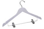 Load image into Gallery viewer, White Wooden Combination Hanger with adjustable cushion clips to hang both adult’s top and bottom clothing
