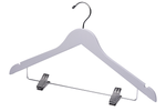 Load image into Gallery viewer, Customizable White Wooden Combination Hanger with silver anti-stain, anti-slip, adjustable cushion clips for adults
