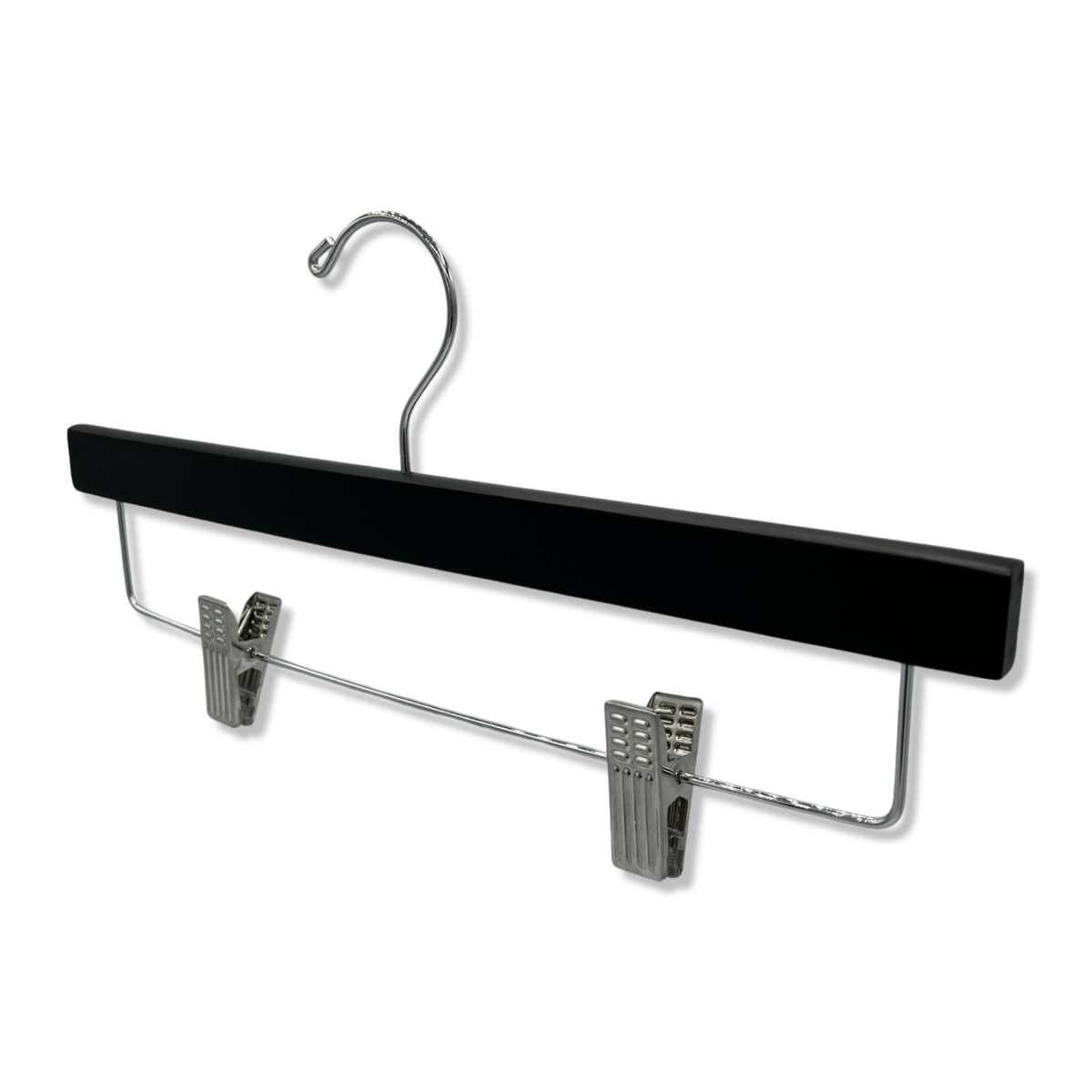 Wooden Trouser Hangers with Silver Clips Black - Clothes hangers