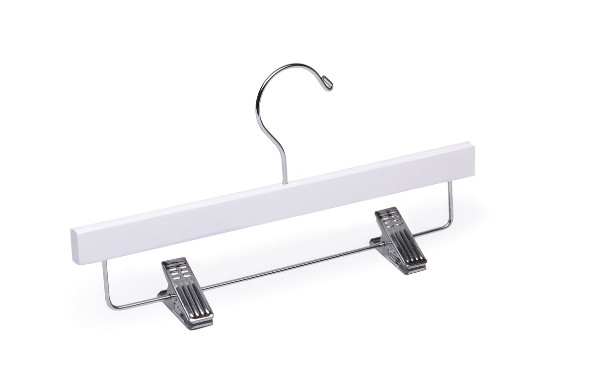 White Wooden Children's Hanger with Chrome Pant Clips