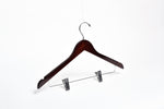 Load image into Gallery viewer, Dark Walnut Wooden Combination Hanger with a silver hook, bar, and adjustable cushion clips for boutiques and homes
