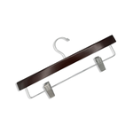Load image into Gallery viewer, Dark Walnut Wooden Pants Hanger with a silver hook and non-slip cushion clips for home closets and retail spaces
