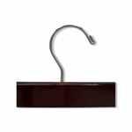 Load image into Gallery viewer, Top of a high quality Dark Walnut Wooden Bottom Hanger for adults with a silver hook facing to the right
