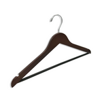 Load image into Gallery viewer, Wedding quality Dark Walnut Wood Suit Hanger with a silver hook, shoulder notches, and a trouser bar for adults
