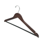 Load image into Gallery viewer, Customizable Dark Walnut Wooden Suit Hanger with a silver hook, shoulder notches, and anti-slip pant bar for adults
