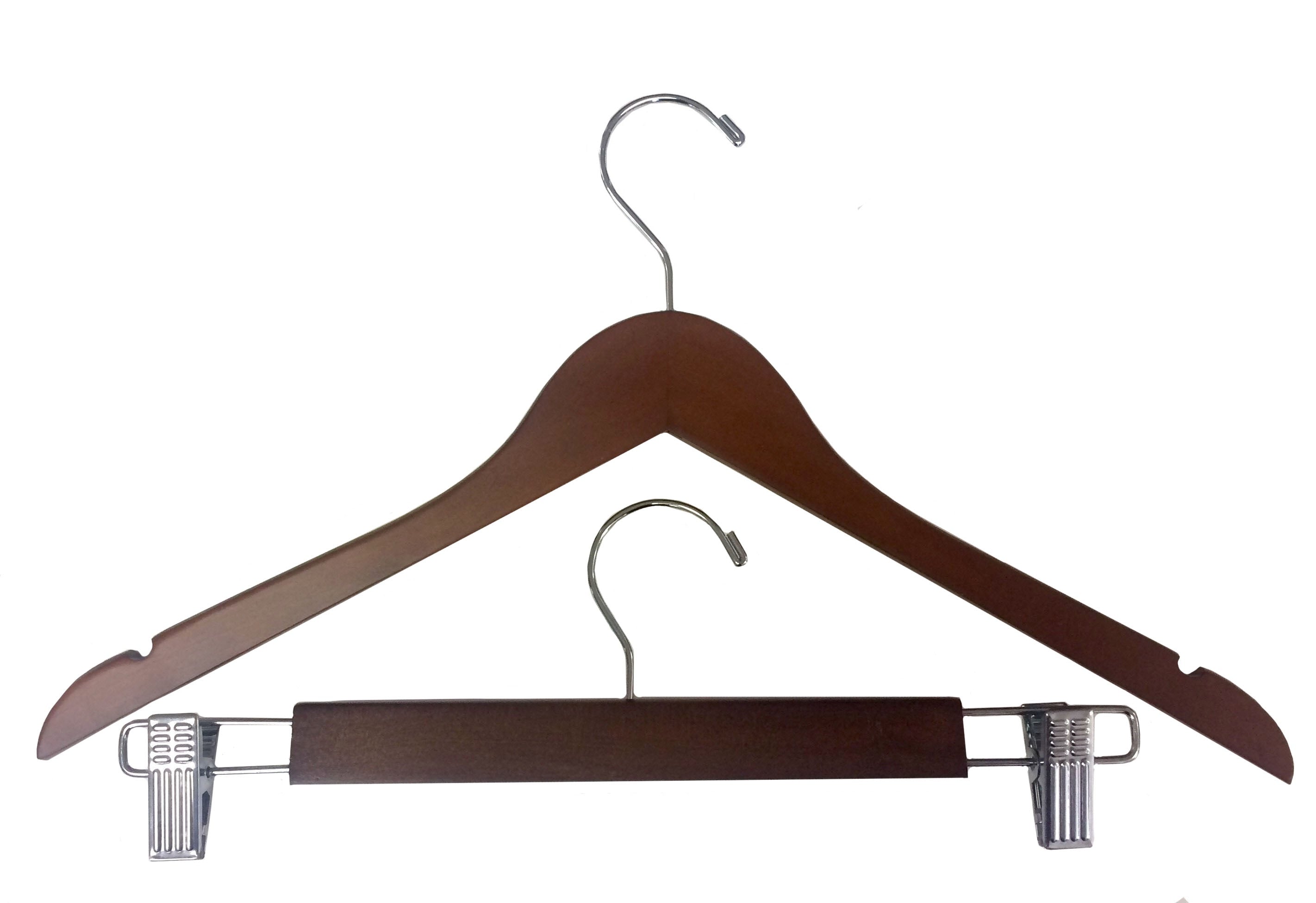 Light Walnut Wooden Top & Side Clip Bottom Hangers Mix