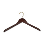 Load image into Gallery viewer, Dark Walnut Wooden Adult Top Hanger with shoulder notches and a gold hook for custom hanger designers #hook-color_gold-hook
