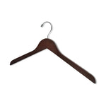 Load image into Gallery viewer, Royal Hangers Dark Walnut Wood Top Hanger for adults with a silver hook and no shoulder notches facing away to the left
