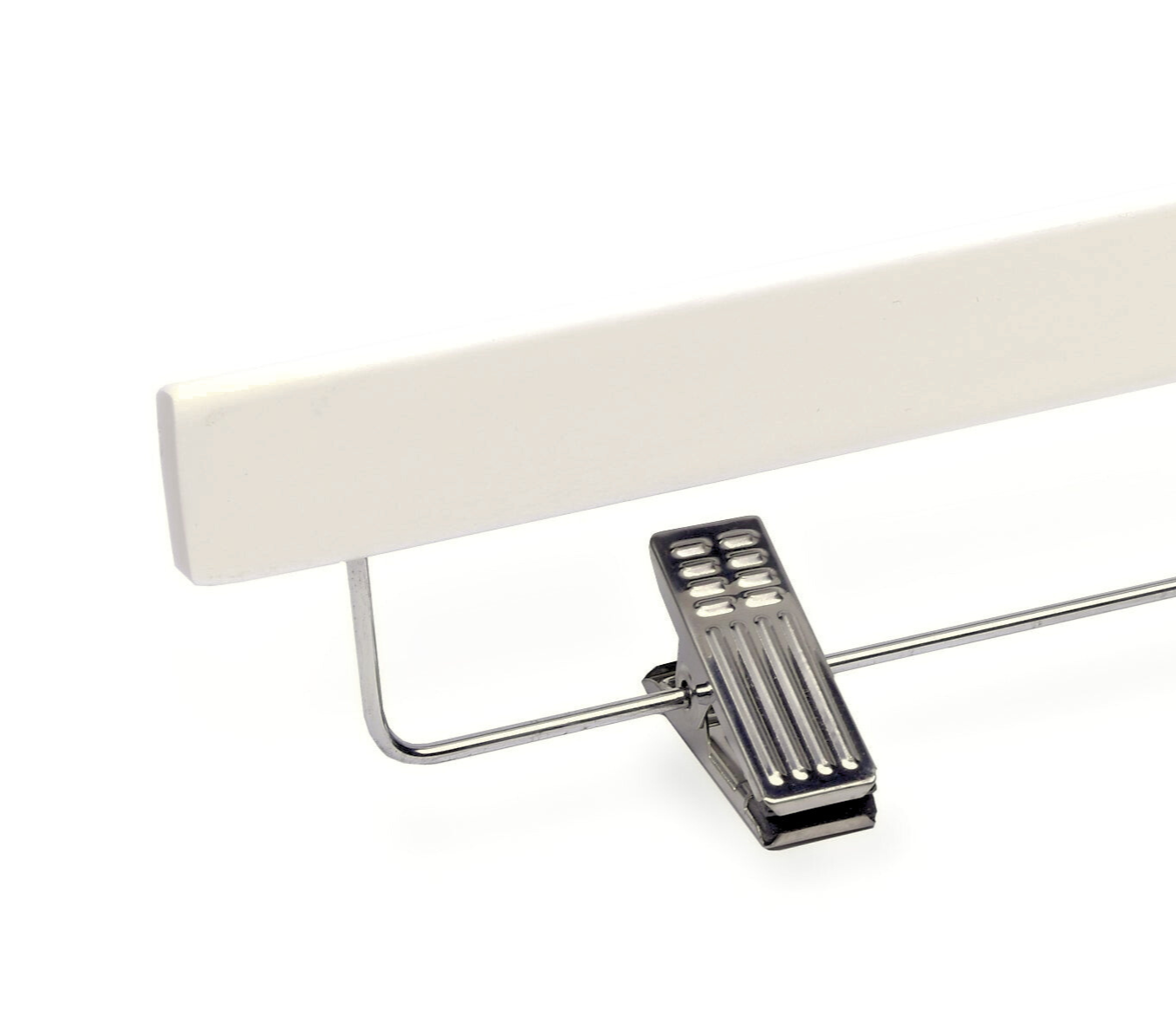Ivory Wooden Bottom Hanger’s solid select wood and silver anti-stain, anti-slip, adjustable cushion clips for pants 