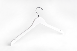 White Wooden Clothes Hanger with a silver hook and shoulder notches for custom bridal hanger designers #hook-color_silver-hook