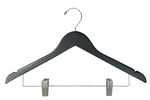 Load image into Gallery viewer, Matte Black Wooden Combination Hanger with adjustable cushion clips to hang both your top and bottom clothing
