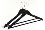 Load image into Gallery viewer, Two Matte Black Wooden Adult Suit Hangers with a gold hook and a silver hook for residential closets and retail stores #hook-color_gold-hook
