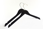 Load image into Gallery viewer, Two Matte Black Wooden Adult Clothes Hangers with a gold hook and a silver hook for residential closets and retail stores #hook-color_gold-hook
