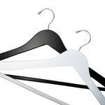 Load image into Gallery viewer, Royal Hangers White and Matte Black Wooden Flat Suit Hangers with silver hooks and anti-slip pants bar #hook-color_silver-hook
