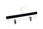 Load image into Gallery viewer, Matte Black Wooden Bottom Hanger with a silver hook and adjustable cushion clips for residential closets and retail stores #hardware-color_silver
