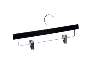 Matte Black Wooden Bottom Hanger with a silver hook and adjustable cushion clips for residential closets and retail stores #hardware-color_silver