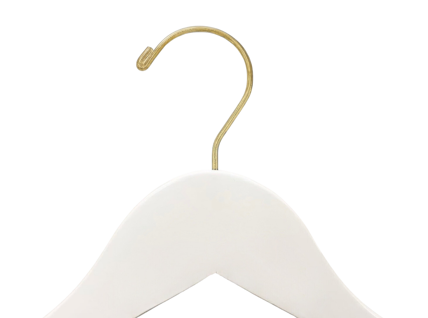 Top of Ivory Off White Wooden Flat Suit Hanger with a gold hook for residential homes and retail spaces