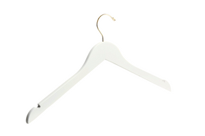 Ivory Wooden Clothes Hanger with a gold hook and shoulder notches for custom bridal hanger designers #hook-color_gold-hook