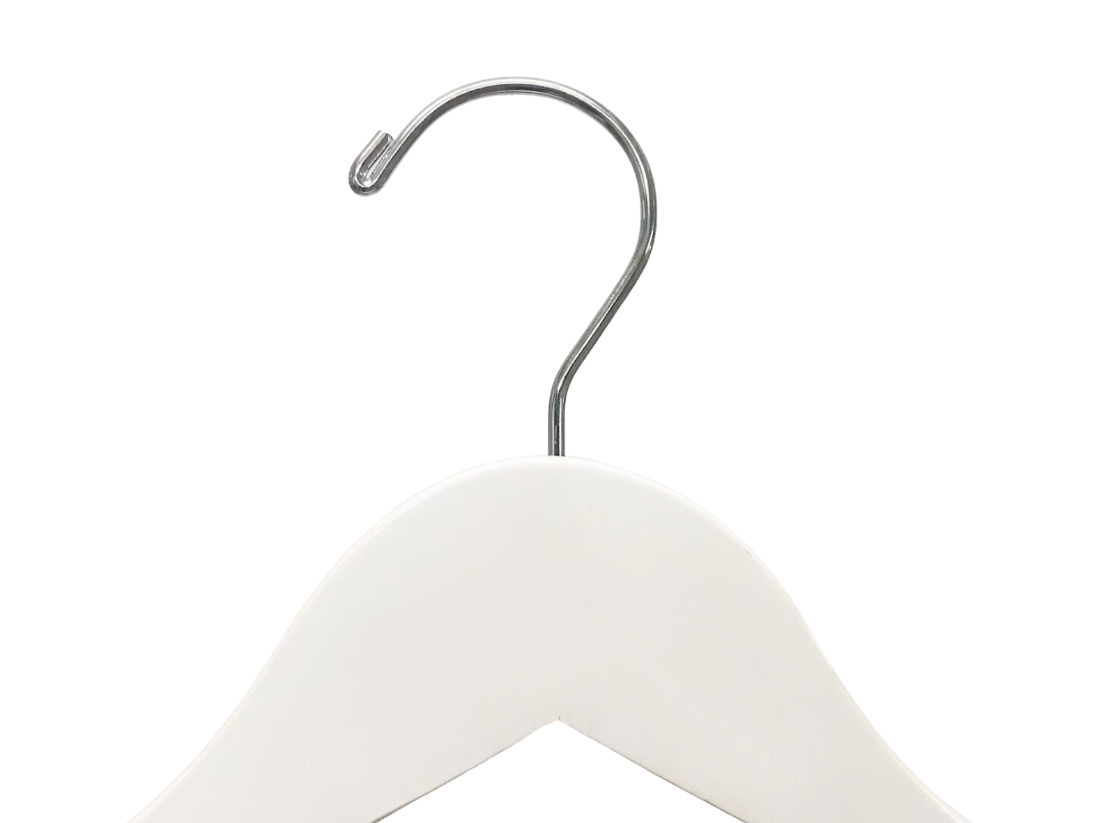 Top of Ivory Off White Wooden Clothes Hanger with a silver hook for residential homes and retail spaces #hook-color_silver-hook