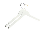 Load image into Gallery viewer, Two Ivory Wooden Adult Clothes Hangers with a silver hook and a gold hook for residential closets and retail stores #hook-color_silver-hook
