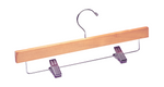 Load image into Gallery viewer, Natural Wooden Bottom Hanger with a silver, adjustable pant bar cushion clips for residential closets and retail stores
