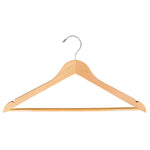 Load image into Gallery viewer, Natural Wooden Suit Hanger with a silver hook, shoulder notches, and trouser bar for adult’s closets and stores
