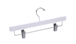 Load image into Gallery viewer, White Wooden Bottom Hanger with a silver hook and adjustable cushion clips for residential closets and retail stores #hardware-color_silver
