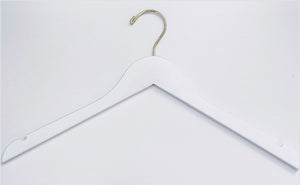 White European Beech Wood Hanger for adults with shoulder notches and a gold hook for luxury closets and stores #hook-color_gold-hook