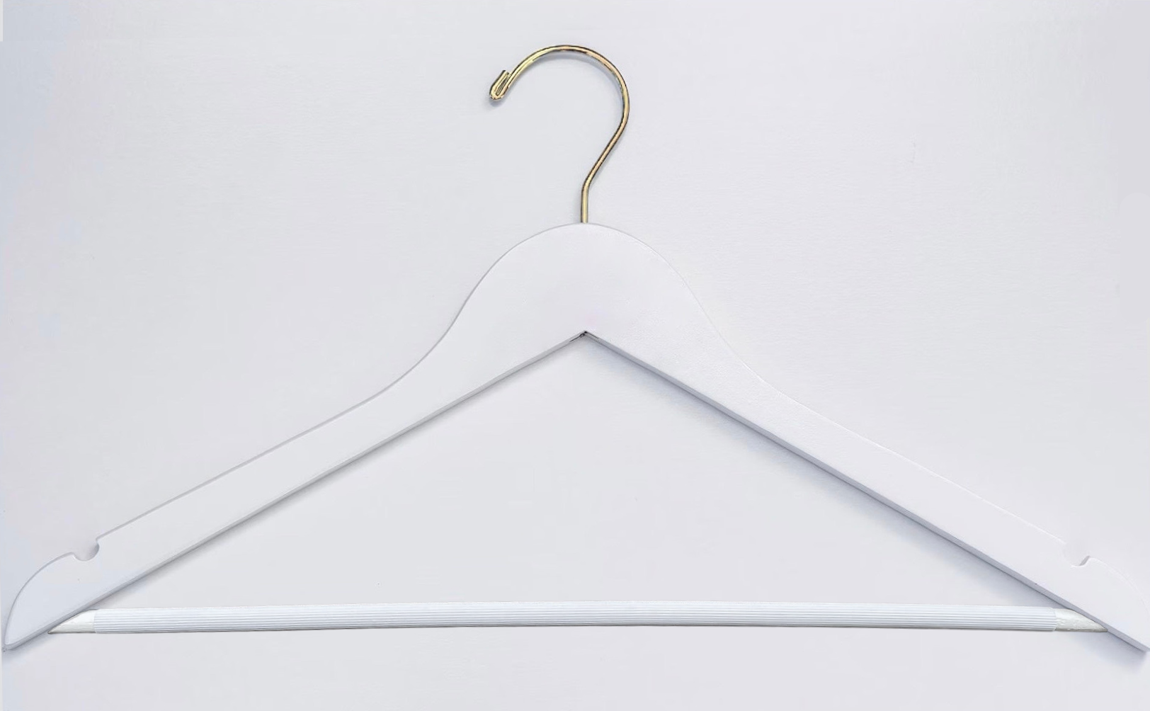 White European Beech Wood Suit Hanger for adults with pant bar and a gold hook for luxury closets and stores #hook-color_gold-hook