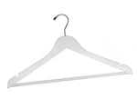 Load image into Gallery viewer, Customizable White Wooden Flat Suit Hanger with a silver hook, shoulder notches, and anti-slip trouser bar for adults #hook-color_silver-hook
