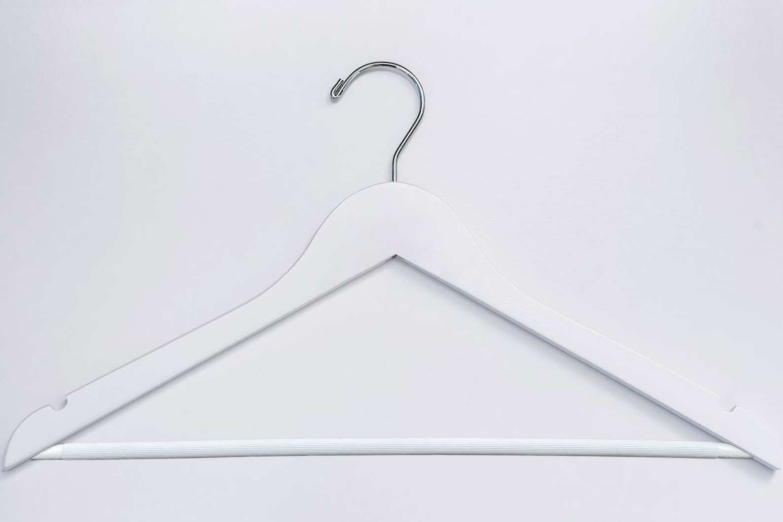 White European Beech Wood Suit Hanger for adults with pant bar and a silver hook for luxury closets and stores #hook-color_silver-hook