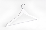 Load image into Gallery viewer, White Wooden Suit Hanger with a silver hook, shoulder notches, and non-slip pant bar for custom bridal hanger designers #hook-color_silver-hook
