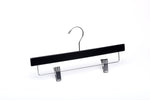 Load image into Gallery viewer, Luxury quality Matte Black Wooden Bottom Hanger with silver, adjustable pant bar clips for boutiques and home closets #hardware-color_silver
