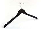 Load image into Gallery viewer, Matte Black Wooden Clothes Hanger with a silver hook and shoulder notches for custom bridal hanger designers #hook-color_silver-hook
