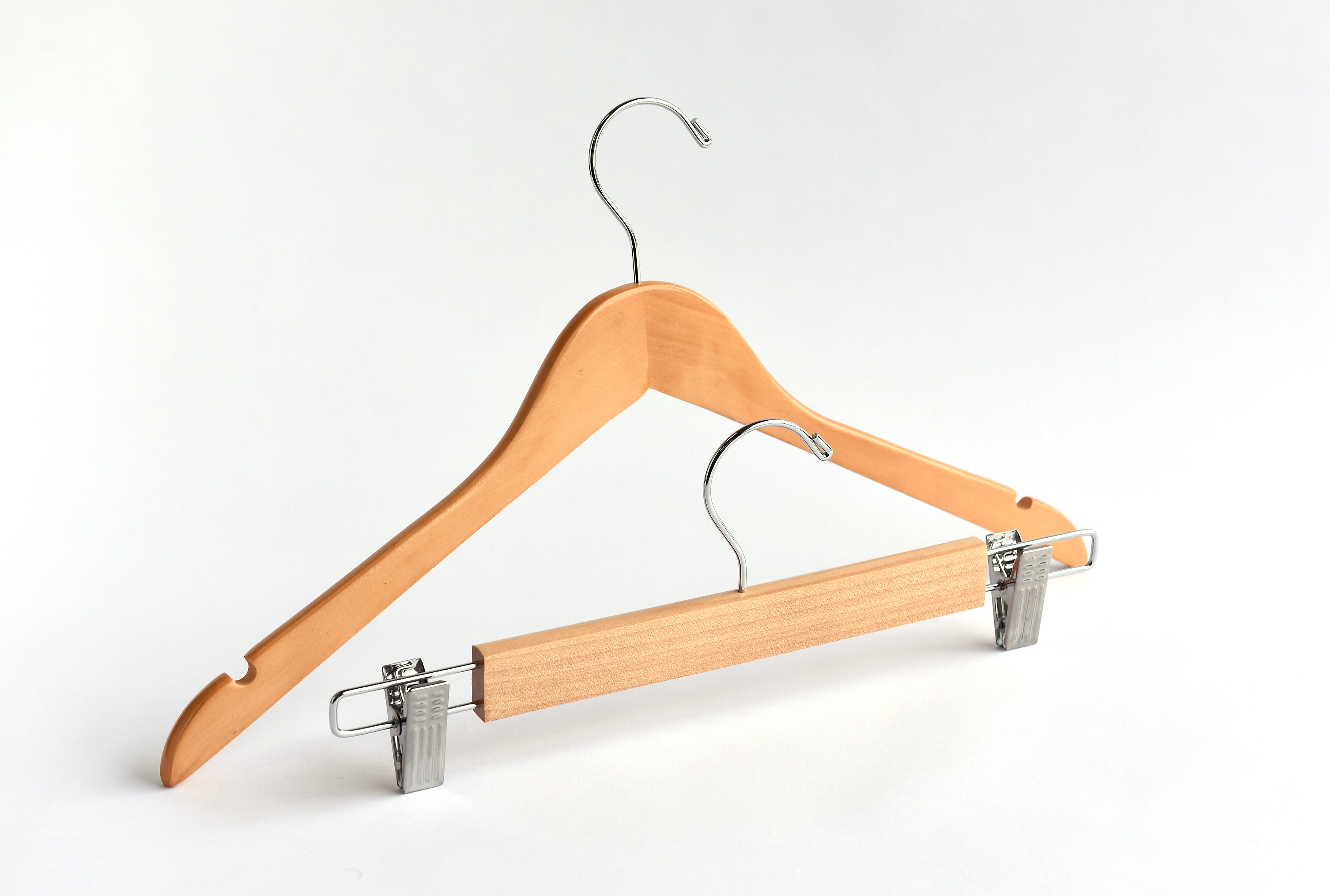 Natural Top & Bottom w/ Side Clips Mix Wooden Hangers