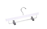 Load image into Gallery viewer, White Wooden Pants Hanger with silver hardware and non-slip cushion clips for home closets and retail spaces #hardware-color_silver
