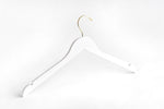 Load image into Gallery viewer, White Wooden Clothes Hanger with a gold hook and shoulder notches for custom bridal hanger designers #hook-color_gold-hook
